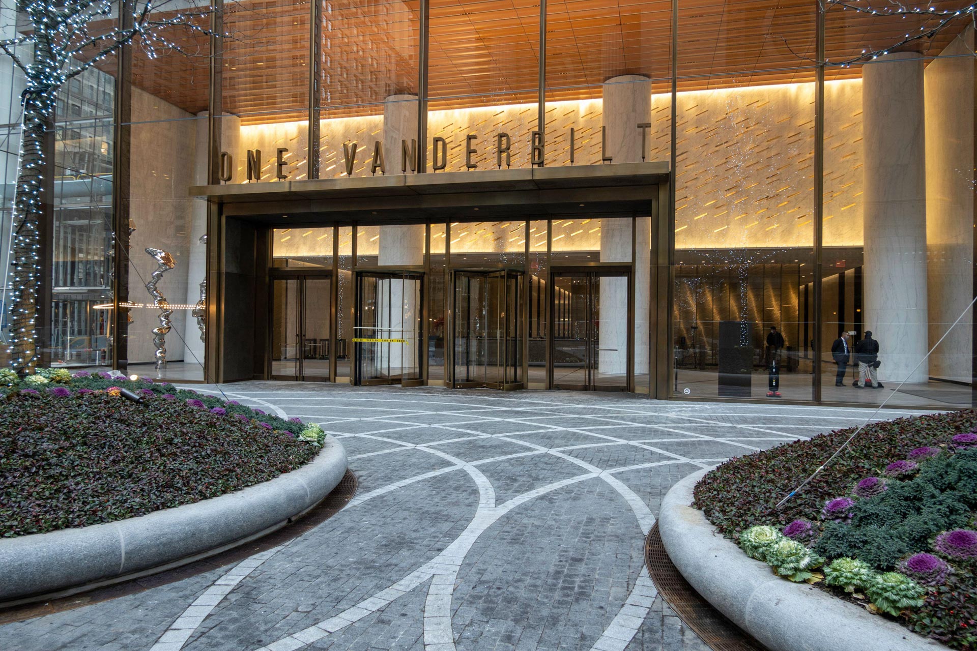 Vanderbilt Avenue has been converted to a pedestrian space in front of the supertall One Vanderbilt, New York City, USA a sculpture made from 385 architectural bronze